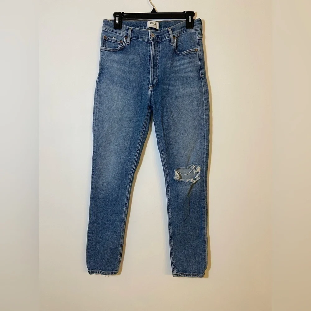 AGOLDE Nico High Rise Slim Distressed Jeans Button Fly Shoreline Women's 29